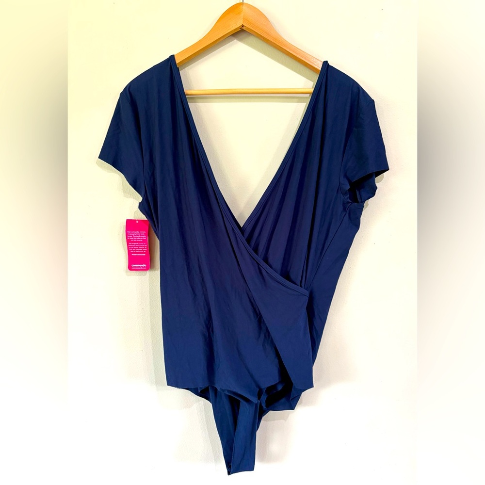 Commando Women's XL Navy Butter Cap Sleeve Wrap Bodysuit Surplice VNeck Modal - Picture 3 of 8
